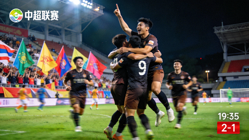 中超足球比赛现场直播画面，球员庆祝进球