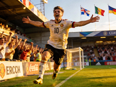 足球运动员庆祝进球瞬间照片